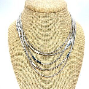 VINTAGE MONET Silver Tone Multi Chain Necklace Statement Layered Bib Signed